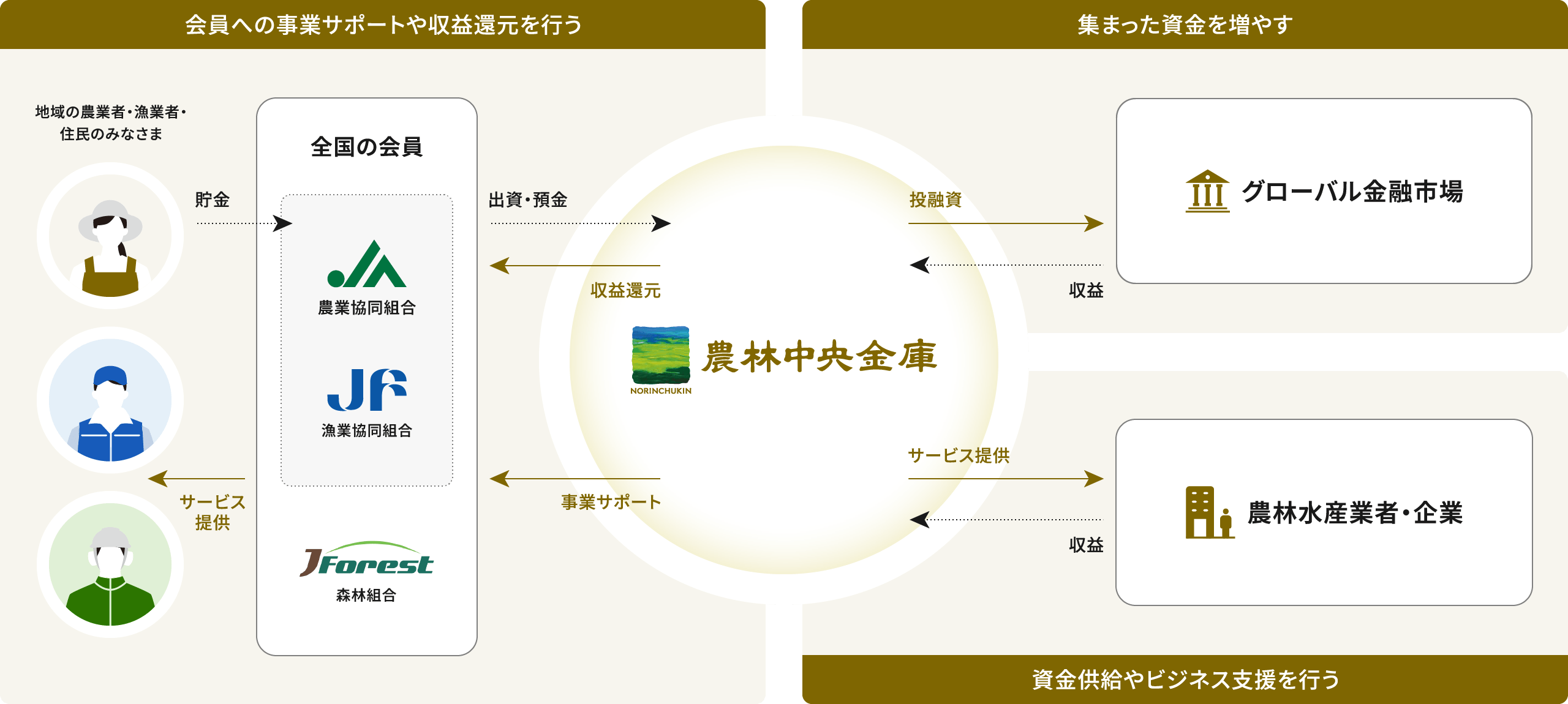 こちらは以上の農林中央金庫の役割を説明している図です
