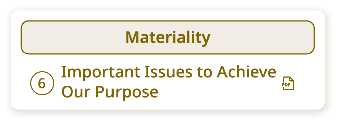 Materiality. ⑥ Important Issues to Achieve Our 1 Purpose. Open PDF.